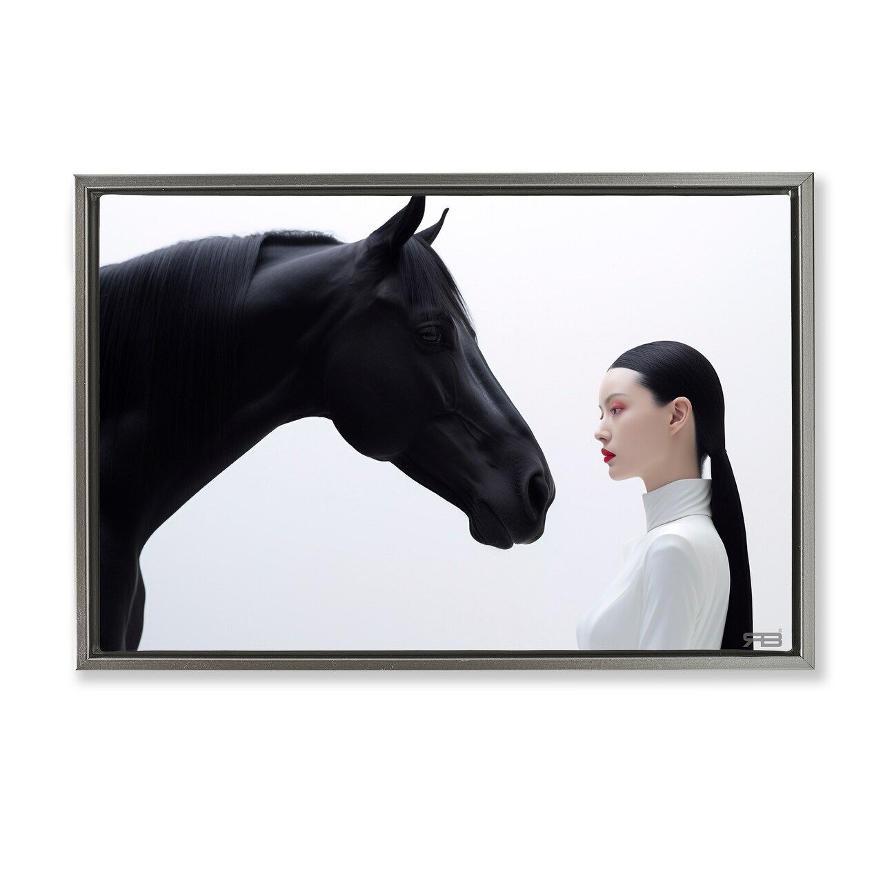 Stupell Industries Sleek Black Horse & Girl Framed Floater Canvas Wall Art Design by RB